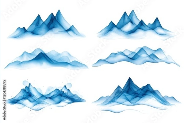 Fototapeta Collection of abstract mountain silhouettes with diverse forms, icy gradients, and clean lines, ideal for minimalist designs, conceptual landscapes, and premium vector illustrations