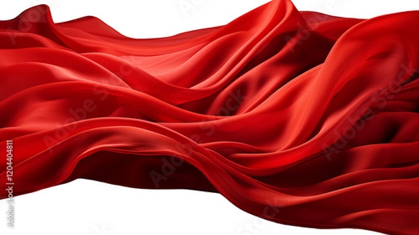 Fototapeta Vibrant red fabric billowing dramatically, ideal for creative or fashion themes, studio view, isolated on transparent background.