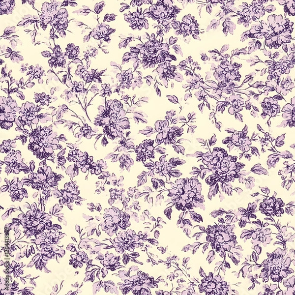 Fototapeta Purple Chinoiserie Seamless Pattern Digital Paper - Elegant Oriental Floral Design