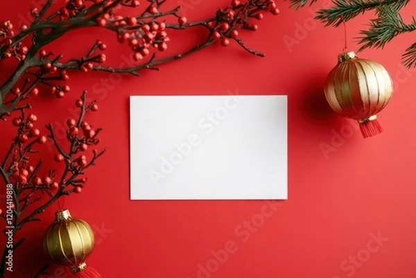 Fototapeta a white color 7x5 inches paper card mockup without text,Chinese New Year style