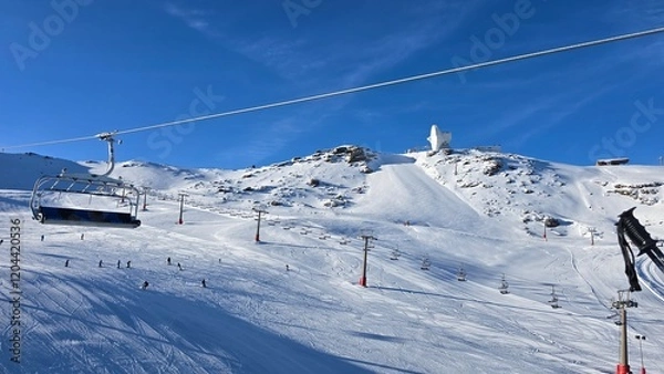 Obraz Snowy Mountains and Ski Lifts