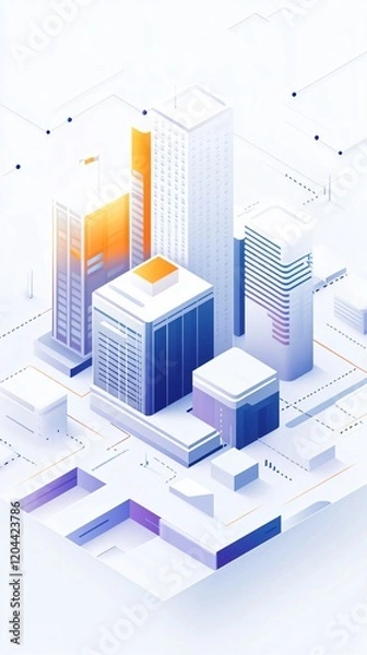 Fototapeta Isometric Cityscape: A Vision of Urban Architecture in Abstract Geometric Design