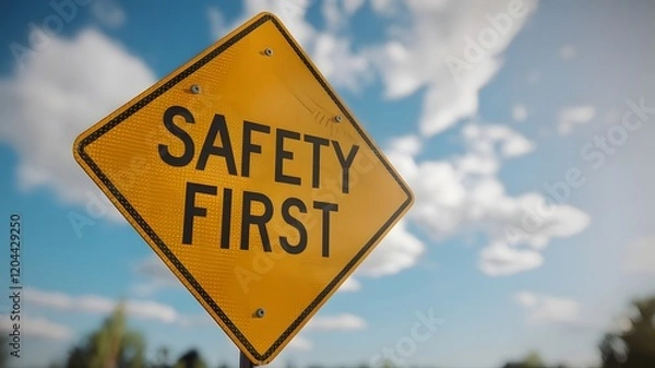 Obraz safety, first, caution, warning, secure, protection, hazard, alert, danger, prevention, risk, sign, health, workplace, accident, emergency, responsibility, shield, compliance, care, awareness, safe