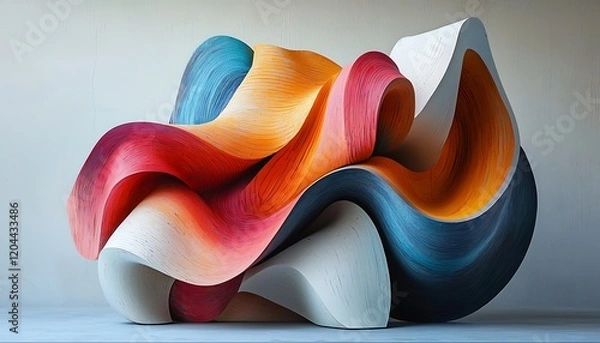 Fototapeta Abstract sculpture, organic curves, fluid shapes, vibrant colors, smooth surfaces, modern art installation, colorful waves, undulating form, seamless blending, gradient hues, minimalist design, flowin