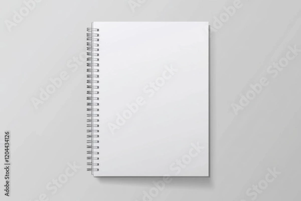 Fototapeta Blank realistic spiral bound notepad mockup on light grey background. High resolution.  
