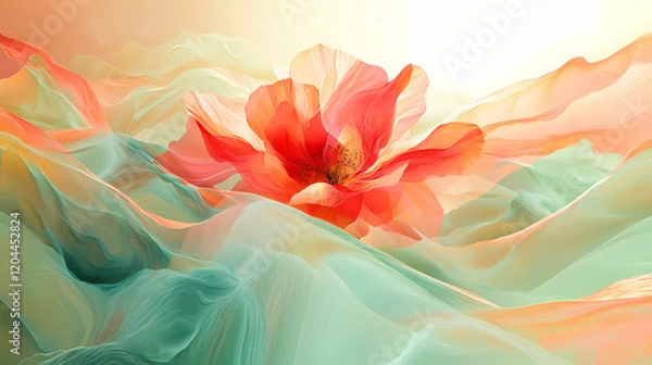 Fototapeta Desert bloom in time-lapse abstraction, desert rose and sage green, dawn light. Desert Bloom. Illustration