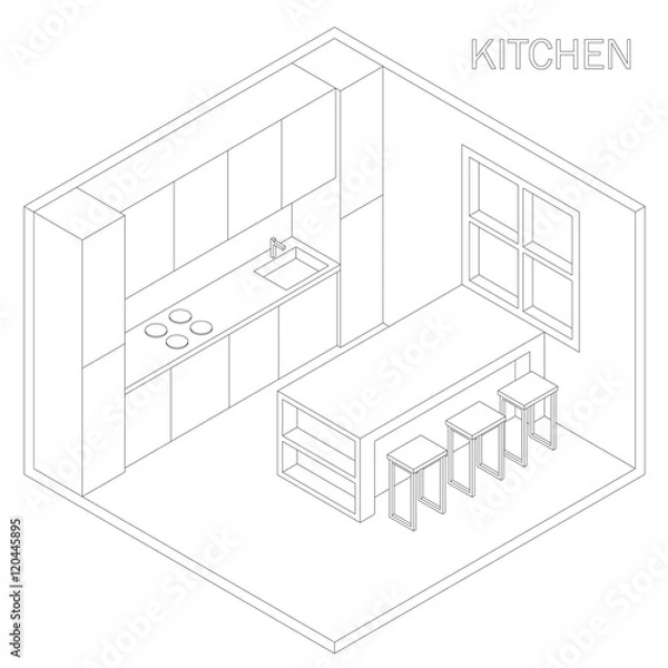 Fototapeta Kitchen room isometric.vector illustration