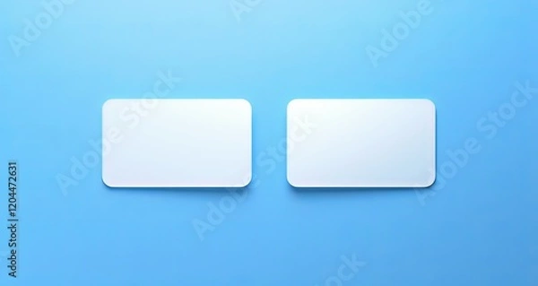 Fototapeta Two Blank White Plastic Card Mockups with Rounded and Rectangular Corners on Light Blue Background