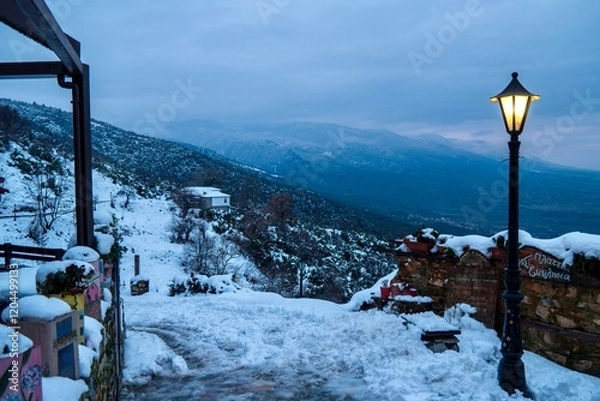 Fototapeta Palios Panteleimonas is a traditional settlement built on the slopes of Mount Olympus at an altitude of 500m.
