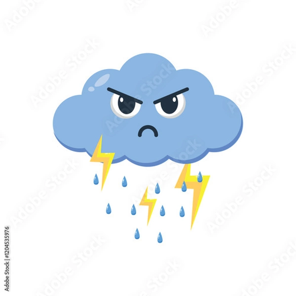 Fototapeta Doodle angry cloud with thunder cartoon character