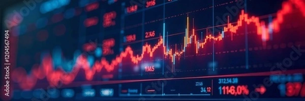 Fototapeta Stock market graph depicting growth and decline trends with vivid red and green colors.