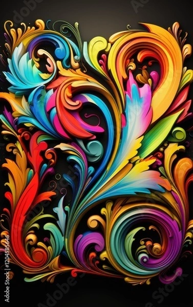 Fototapeta Vibrant 3D Colorful Floral Swirls Abstract Background Design