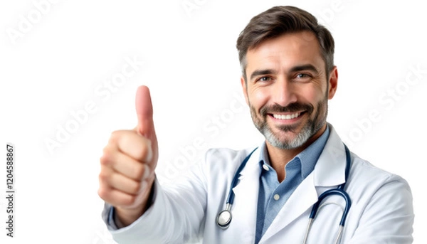 Obraz Smiling Doctor Giving Thumbs Up Approving Healthcare