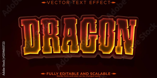 Fototapeta Dragon editable text effect, editable fantasy and fire text style