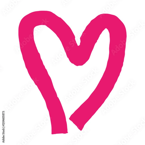 Fototapeta Valentine's Day heart made with a dry, rough-textured brush. Pink, uneven strokes resemble a coarse, bristly brush. Expressive card or banner design