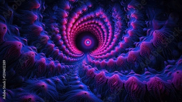 Fototapeta Psychedelic Fractal Art Vibrant Purple and Blue Organic Tunnel Design