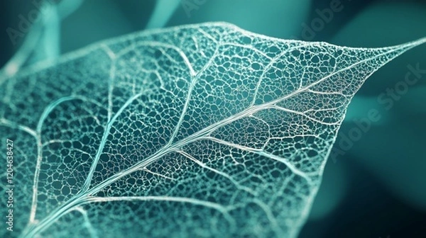 Fototapeta Skeleton Leaf Macro Shot, Teal, Nature Background, Botany