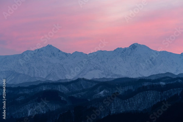 Obraz 夕暮れの北アルプス　鹿島槍ヶ岳と五竜岳