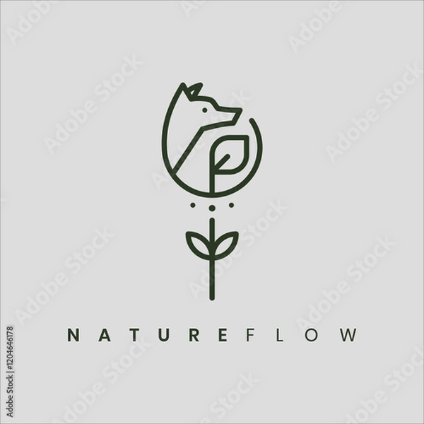 Fototapeta A minimalist line art logo featuring a stylized fox within a flower, symbolizing harmony between nature and wildlife. The simple, elegant design captures the essence of both flora and fauna, perfect f