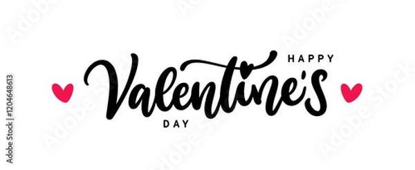 Obraz Valentines day black text with red hearts in white background.