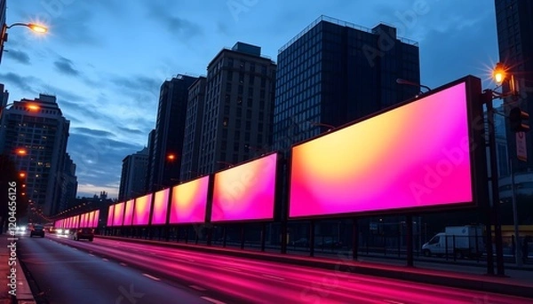 Fototapeta Glowing Urban Billboard Adding Color to the Night Scene