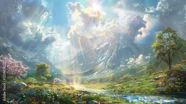 Obraz sun rays through the forest