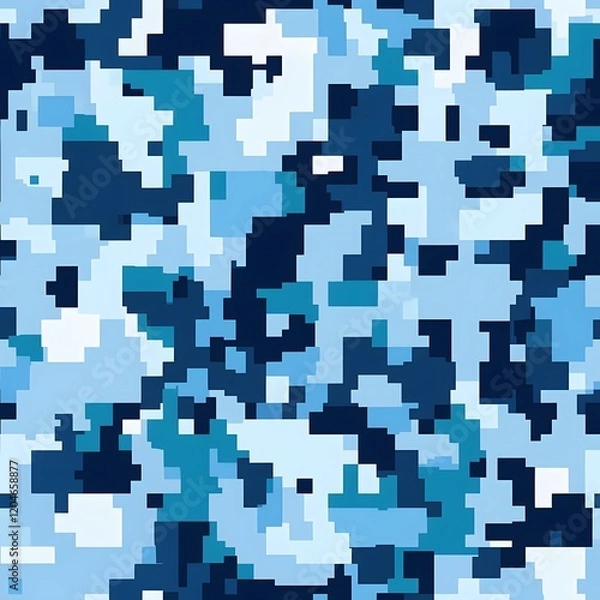 Fototapeta Digital camouflage background, vector seamless pattern, army blue, dark blue, and white color, with a blend of natural colors used for camouflage