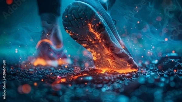 Obraz Fiery Footprints A Runners Burning Trail