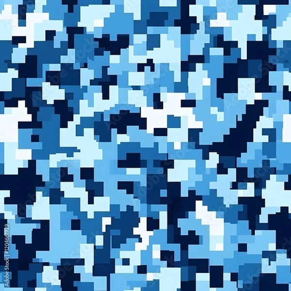 Fototapeta Digital camouflage background, vector seamless pattern, army blue, dark blue, and white color, with a blend of natural colors used for camouflage
