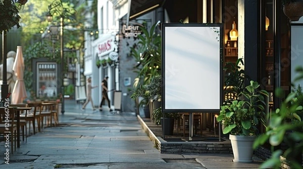 Obraz Blank Sign Stands Outside Urban Coffee Shop