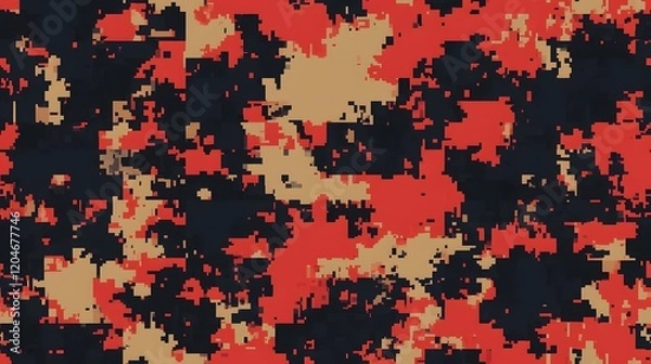 Fototapeta Digital camouflage background, army black, orange, red, chocolate, and light brown color, with a blend of natural colors used for camouflage