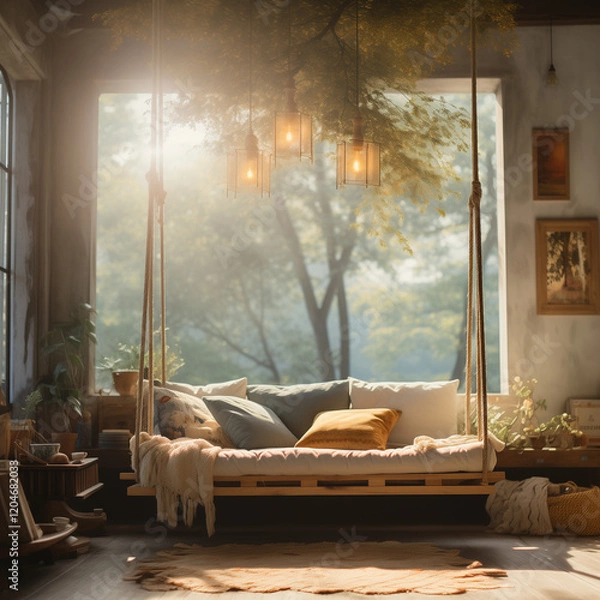 Obraz hanging macrames and trees soft blur shadows,