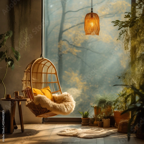 Obraz hanging macrames and trees soft blur shadows,