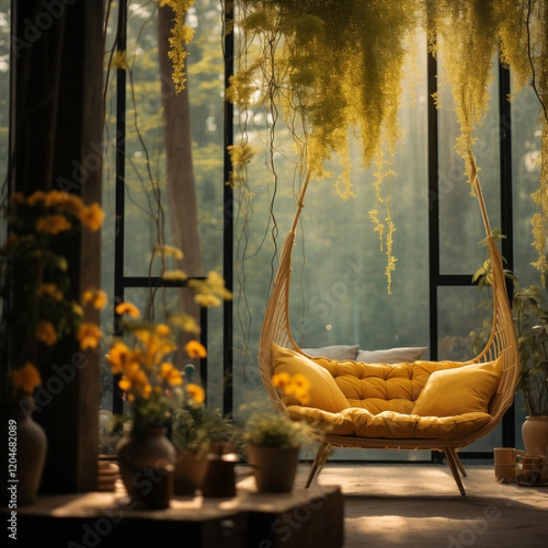 Obraz hanging macrames and trees soft blur shadows,