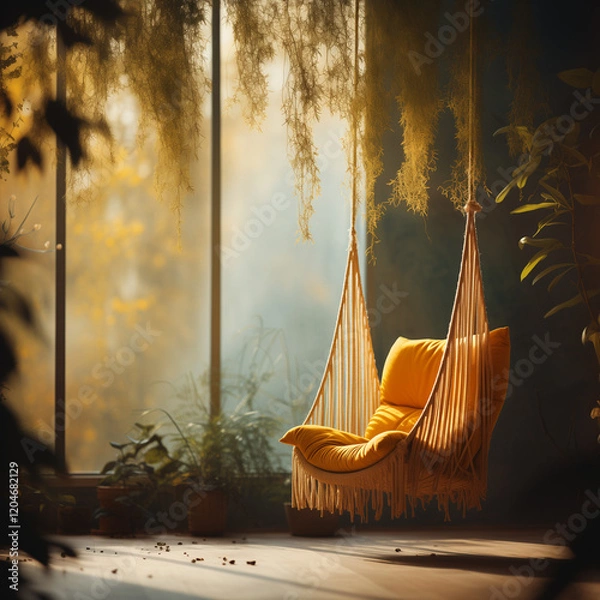 Obraz hanging macrames and trees soft blur shadows,