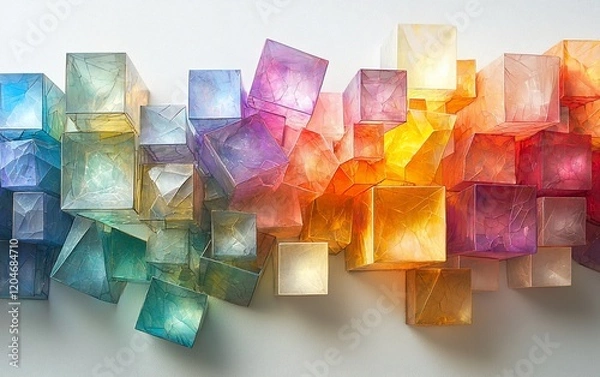 Fototapeta Abstract colorful translucent cubes art installation.