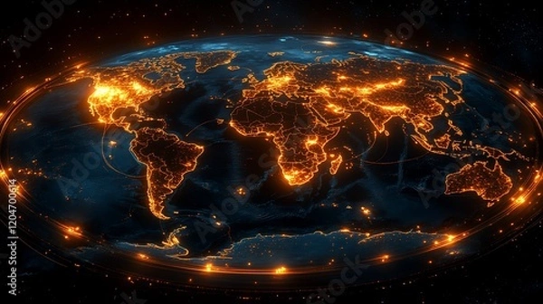 Fototapeta Global Illumination: A mesmerizing digital rendering of Earth's nighttime lights, showcasing the interconnectedness of our world.