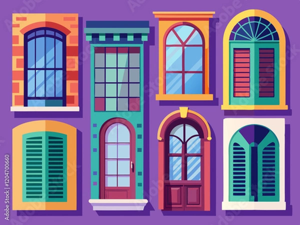 Fototapeta Colorful Vintage Windows with Art Deco Style and Mediterranean Inspiration