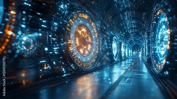 Fototapeta Futuristic Digital Tunnel: A Journey Through Illuminated Cyberspace