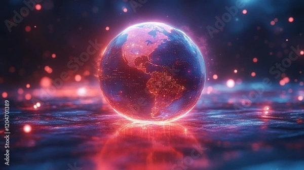 Fototapeta Glowing Digital Earth: A Futuristic Vision of Global Connection