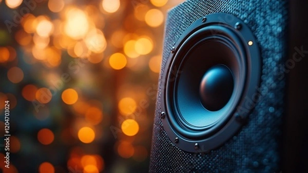 Fototapeta Close-up of a Speaker with Bokeh Lights in the Background