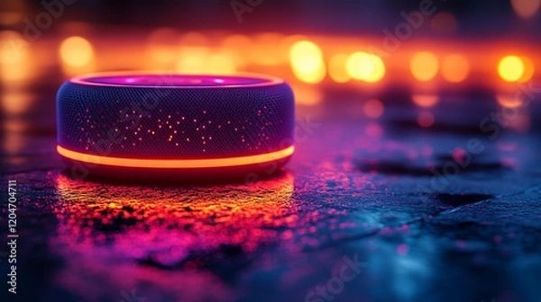 Fototapeta Smart Speaker in Neon Lights: A Futuristic Vibe