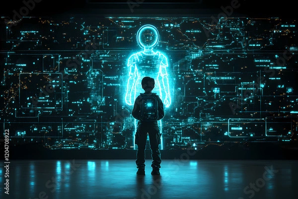 Fototapeta teacher explaining radiant holographic concepts to virtual students