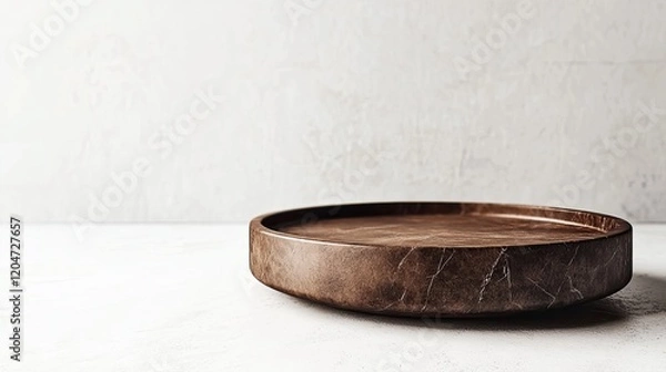 Fototapeta Dark Brown Wooden Bowl on White Surface