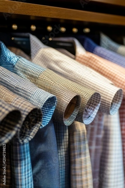 Fototapeta Colorful Checked Shirts Hanging Retail Display