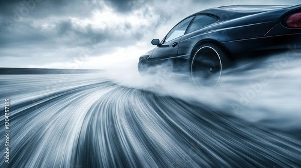 Fototapeta High-speed car drift rainy streets action photography urban environment dynamic viewpoint
