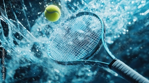 Fototapeta Dynamic tennis shot underwater pool sports action aquatic environment close-up view