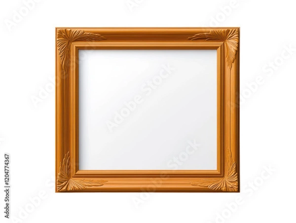 Obraz Elegant Ornate Wooden Picture Frame Empty Mockup Design Gold Brown Border Square on transparent background