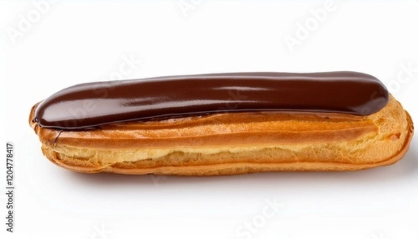 Obraz A delicious chocolate éclair pastry on a white background.