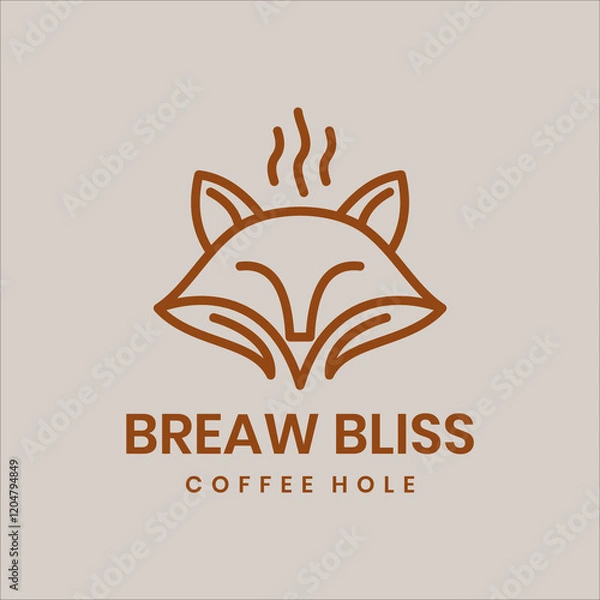 Fototapeta a minimalist logo featuring a fox head with steam lines, symbolizing warmth and creativity. Its earthy brown tones evoke comfort and the aroma of freshly brewed coffee.